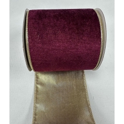 Velvet Burgundy with Gold Wired Edge 4" 10y.